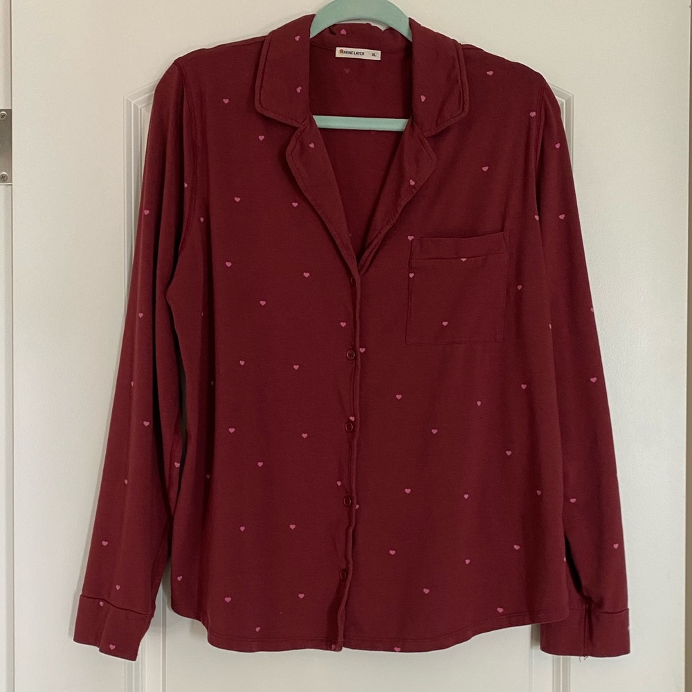 Marine Layer Red Heart Print Pajama Set XL